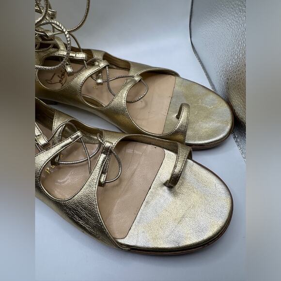 Christian Louboutin Sparty Flat Nappa Laminata Light Gold Gladiator Sandals 40 - Picture 7 of 14